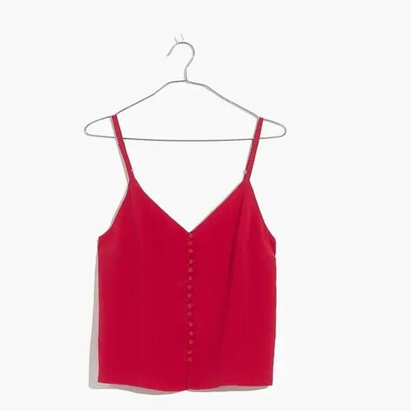 Madewell Silk Button Down Cami in Cranberry - Picture 3 of 16